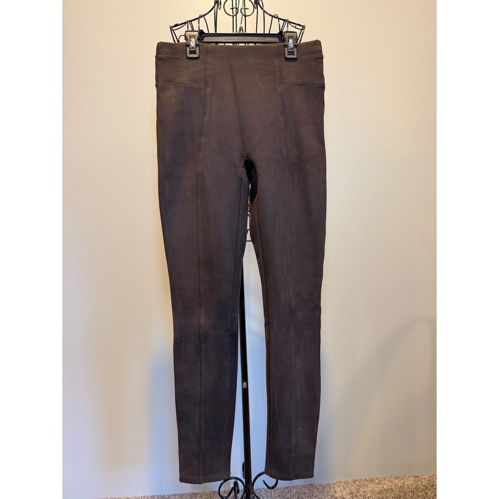 Spanx Faux Suede Leggings Chocolate Brown High Rise Seam Detail Medium